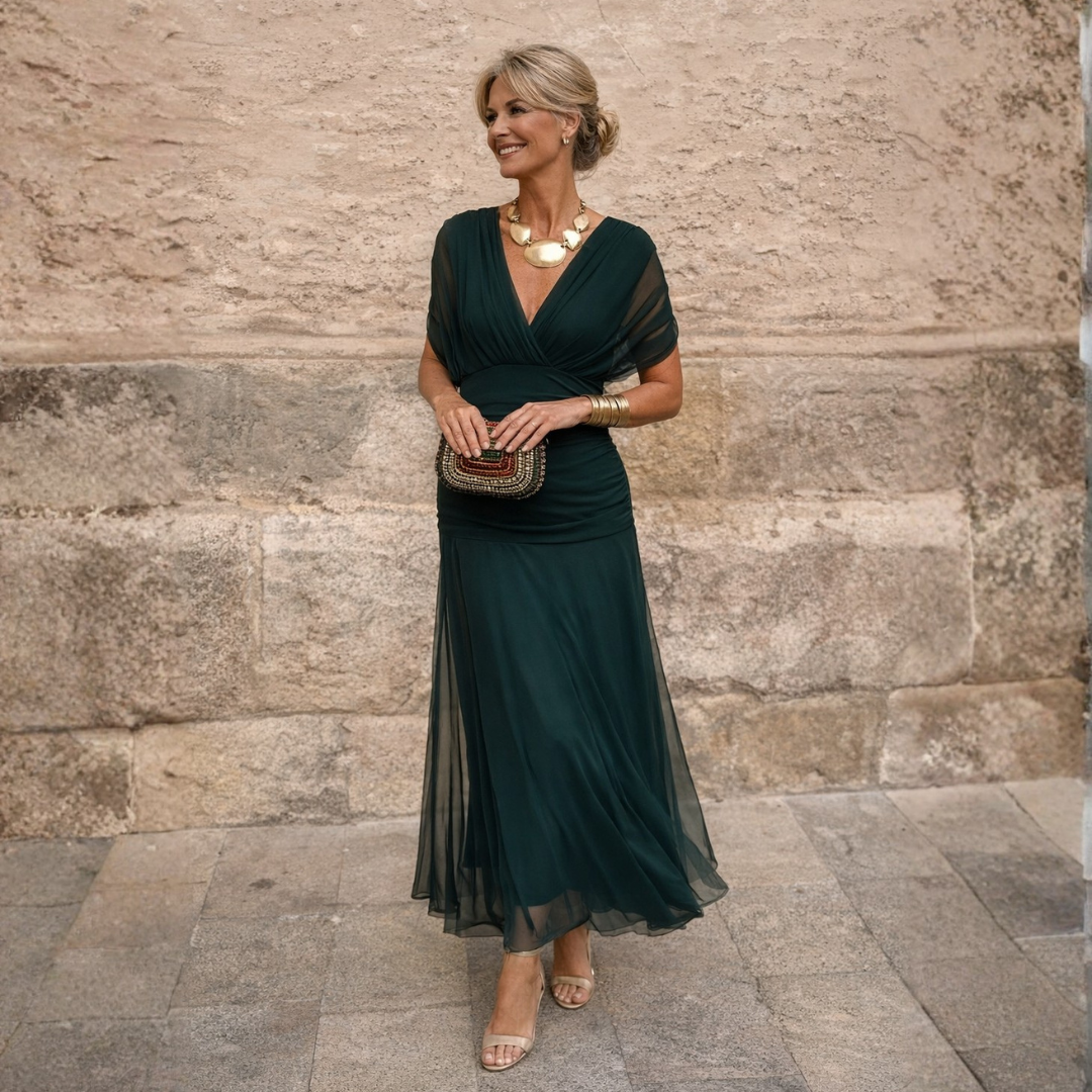 Maxikleid Damen mit Wickeldesign und V-Ausschnitt für besondere Anlässe - 1 - Trendlinie