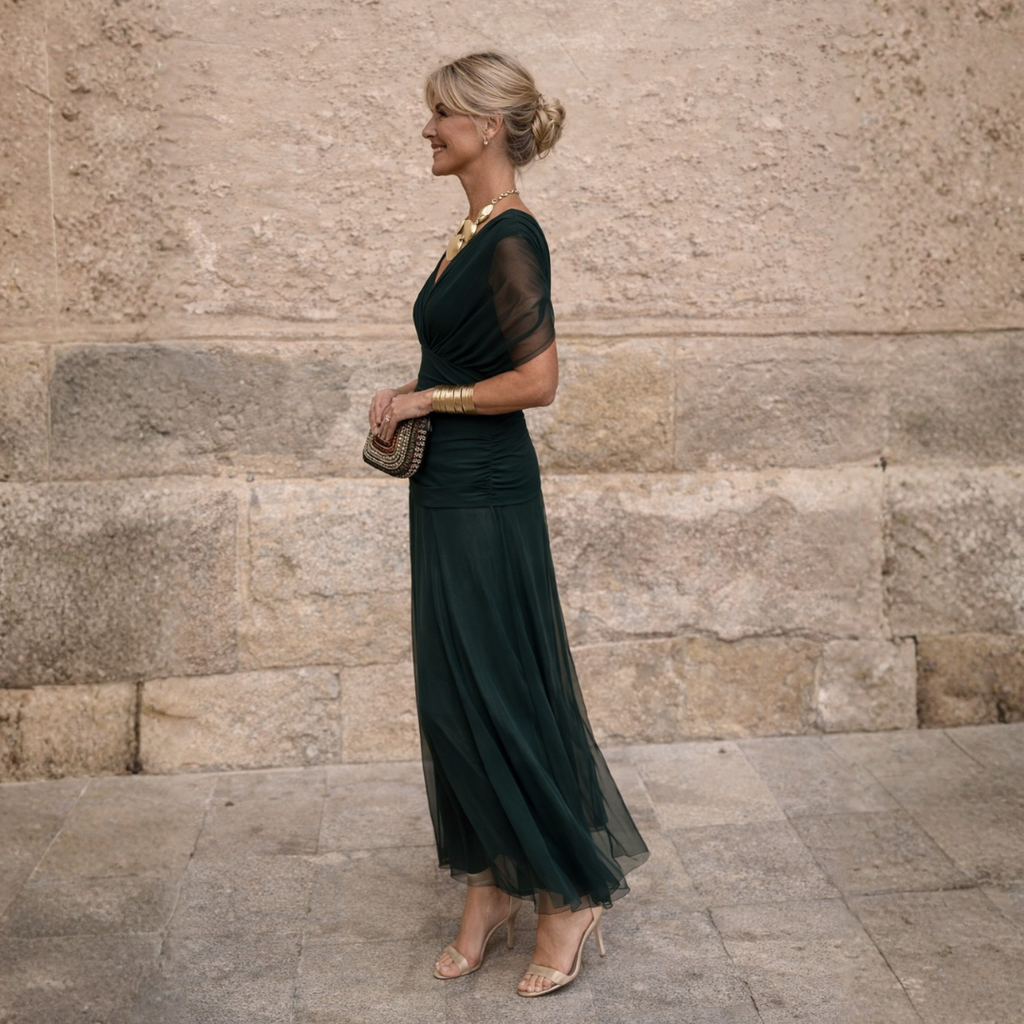 Maxikleid Damen mit Wickeldesign und V-Ausschnitt für besondere Anlässe - 9 - Trendlinie
