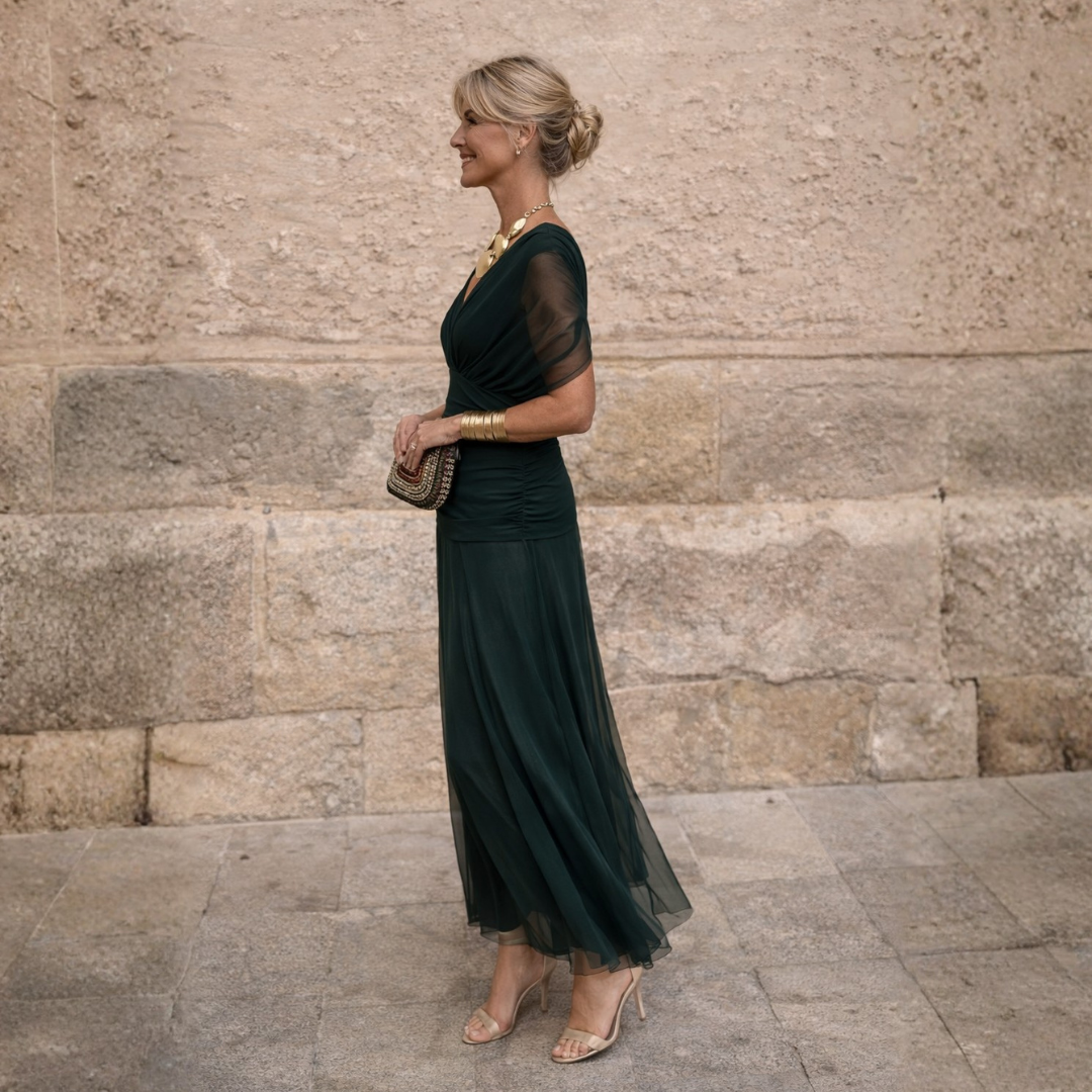 Maxikleid Damen mit Wickeldesign und V-Ausschnitt für besondere Anlässe - 9 - Trendlinie