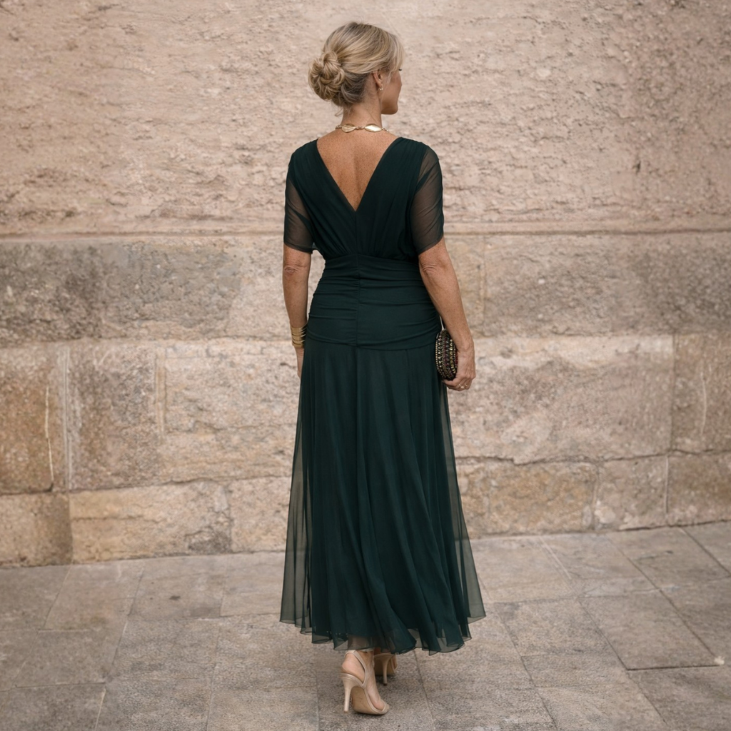 Maxikleid Damen mit Wickeldesign und V-Ausschnitt für besondere Anlässe - 10 - Trendlinie