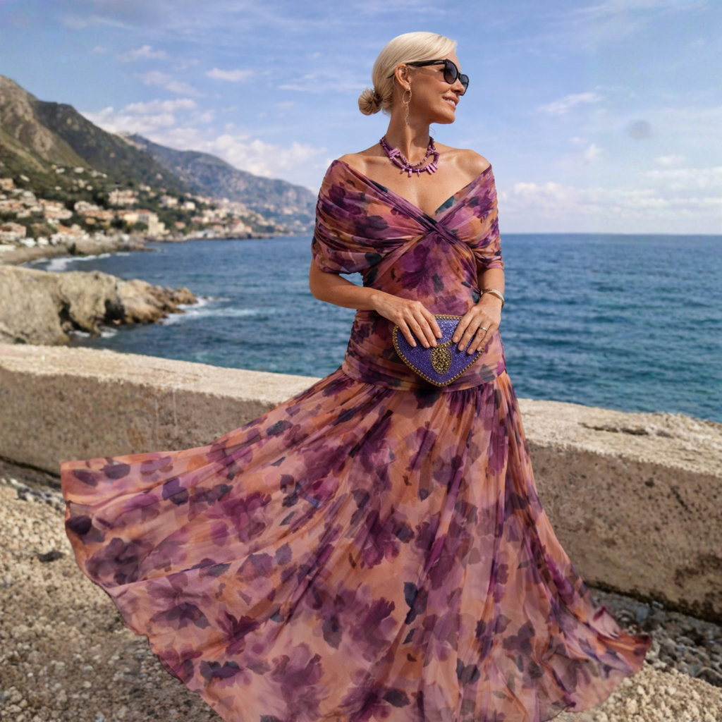Maxikleid Damen mit Wickeldesign und V-Ausschnitt für besondere Anlässe - 14 - Trendlinie