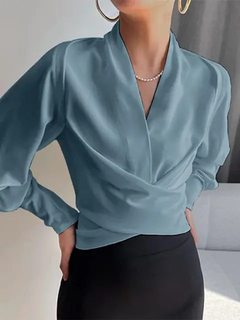 Wickelbluse Damen mit Puffärmeln und V-Ausschnitt - 1 - Trendlinie