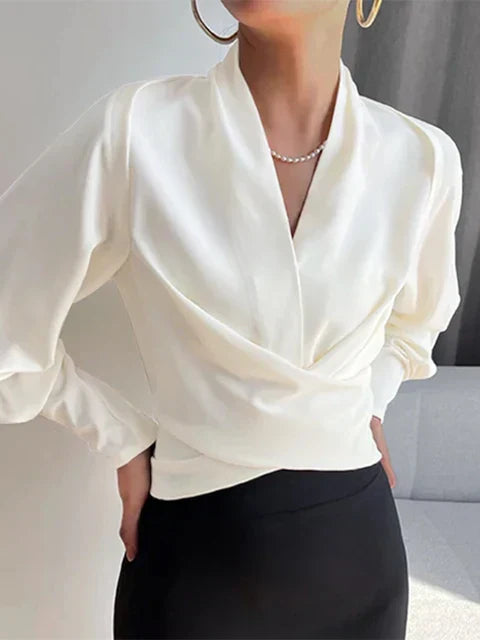 Wickelbluse Damen mit Puffärmeln und V-Ausschnitt - 2 - Trendlinie