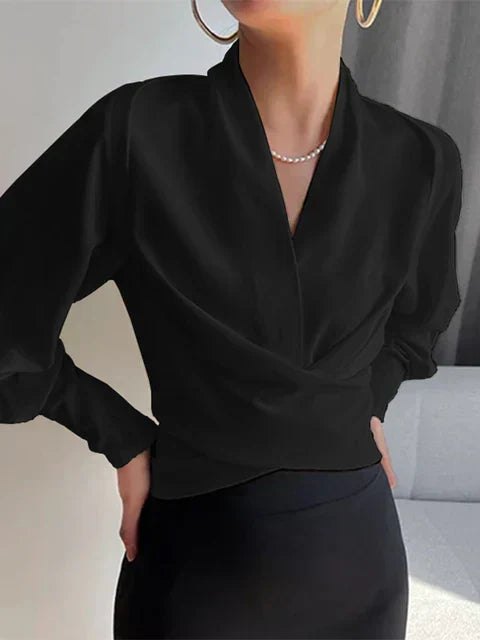 Wickelbluse Damen mit Puffärmeln und V-Ausschnitt - 3 - Trendlinie