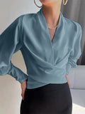 Wickelbluse Damen mit Puffärmeln und V-Ausschnitt - 4 - Trendlinie