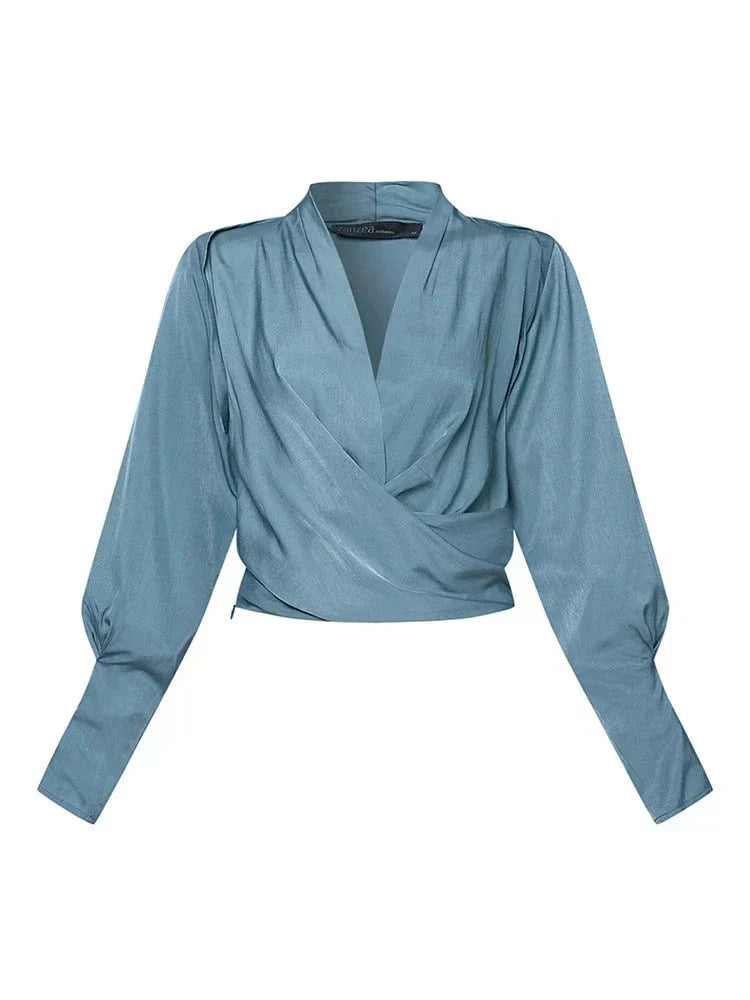 Wickelbluse Damen mit Puffärmeln und V-Ausschnitt - 6 - Trendlinie