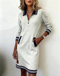 Hemdblusenkleid Damen mit Reißverschluss und Kontrastdetails - 1 - Trendlinie