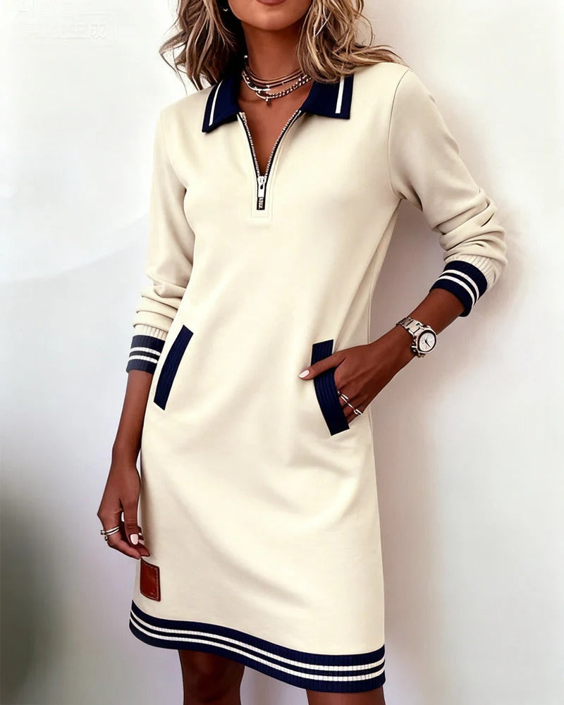 Hemdblusenkleid Damen mit Reißverschluss und Kontrastdetails - 2 - Trendlinie
