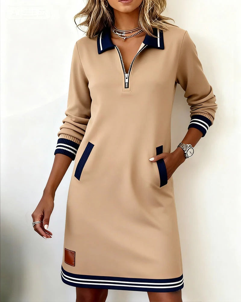 Hemdblusenkleid Damen mit Reißverschluss und Kontrastdetails - 3 - Trendlinie