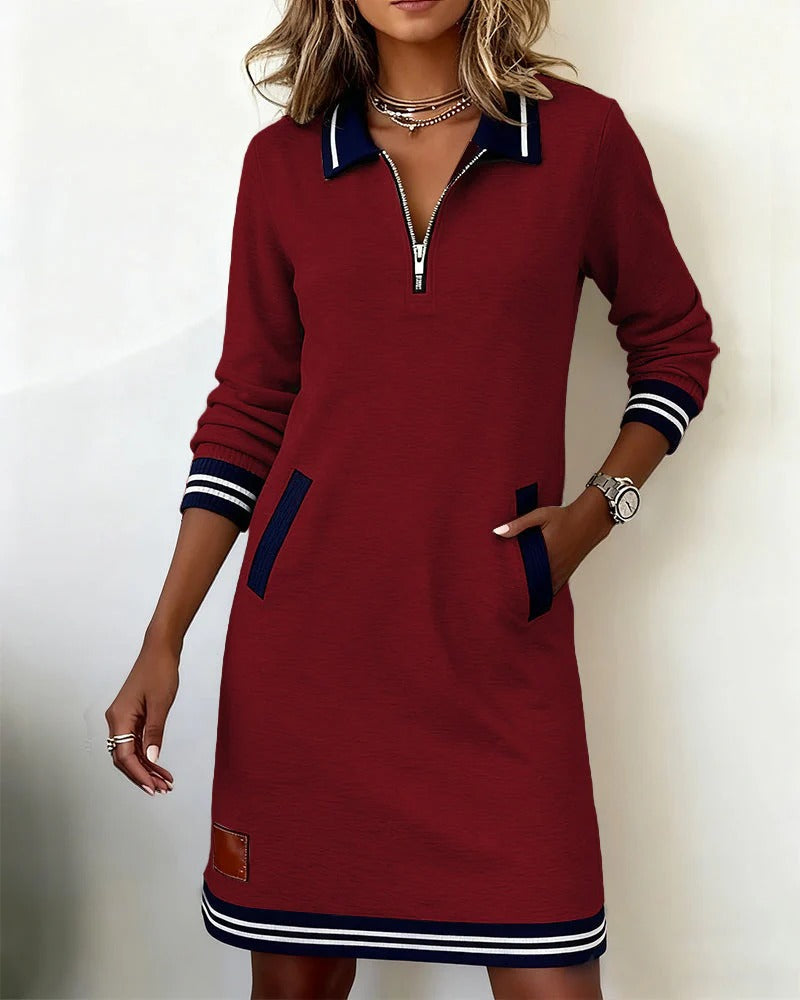 Hemdblusenkleid Damen mit Reißverschluss und Kontrastdetails - 6 - Trendlinie