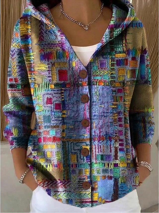 Cardigan Damen mit Kapuze und buntem Muster für einen lässigen Look - 1 - Trendlinie