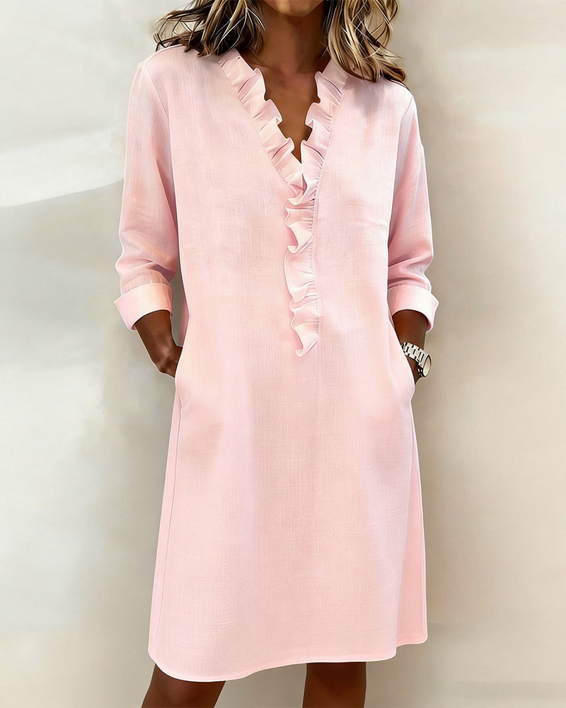 Hemdblusenkleid Damen mit Rüschen und V-Ausschnitt - 1 - Trendlinie