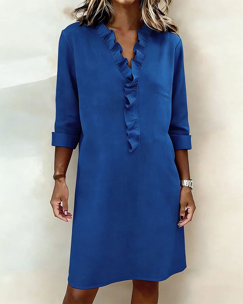 Hemdblusenkleid Damen mit Rüschen und V-Ausschnitt - 2 - Trendlinie