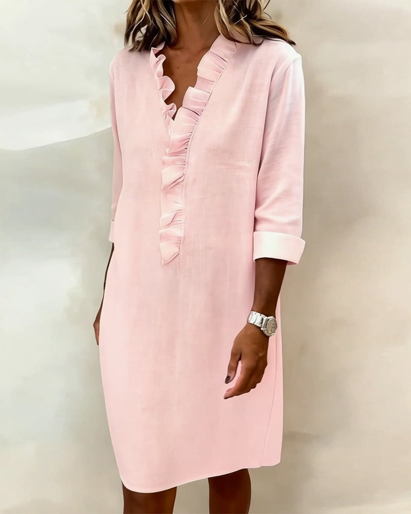 Hemdblusenkleid Damen mit Rüschen und V-Ausschnitt - 3 - Trendlinie