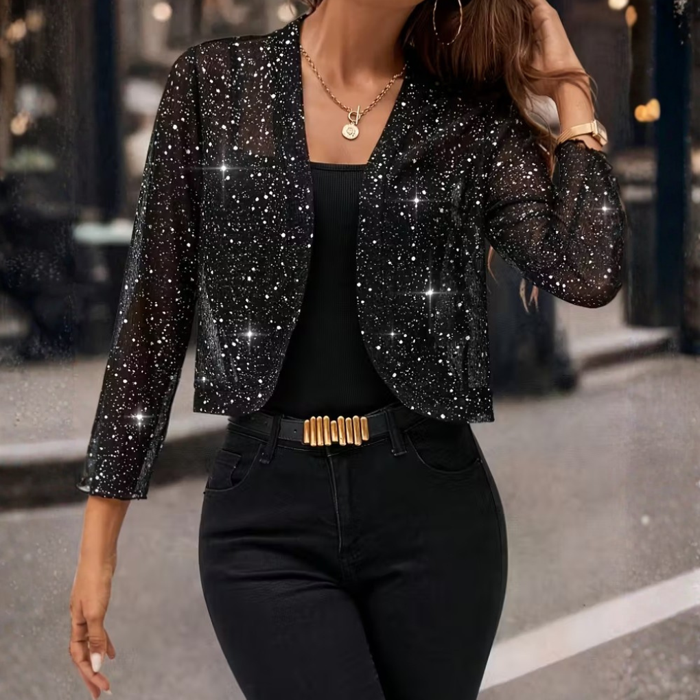Glitzernder Cardigan Damen mit 3/4-Ärmeln und offenem Design - 2 - Trendlinie