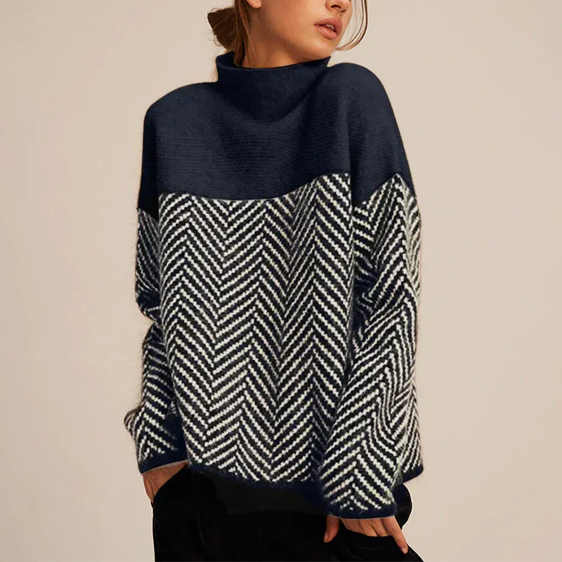 Pullover Damen mit Stehkragen und Chevron-Muster - 1 - Trendlinie
