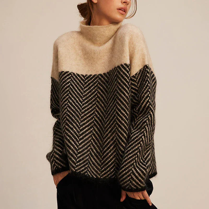 Pullover Damen mit Stehkragen und Chevron-Muster - 2 - Trendlinie