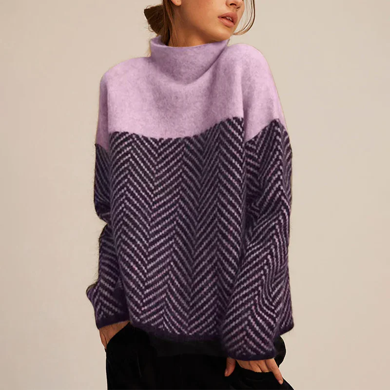 Pullover Damen mit Stehkragen und Chevron-Muster - 3 - Trendlinie