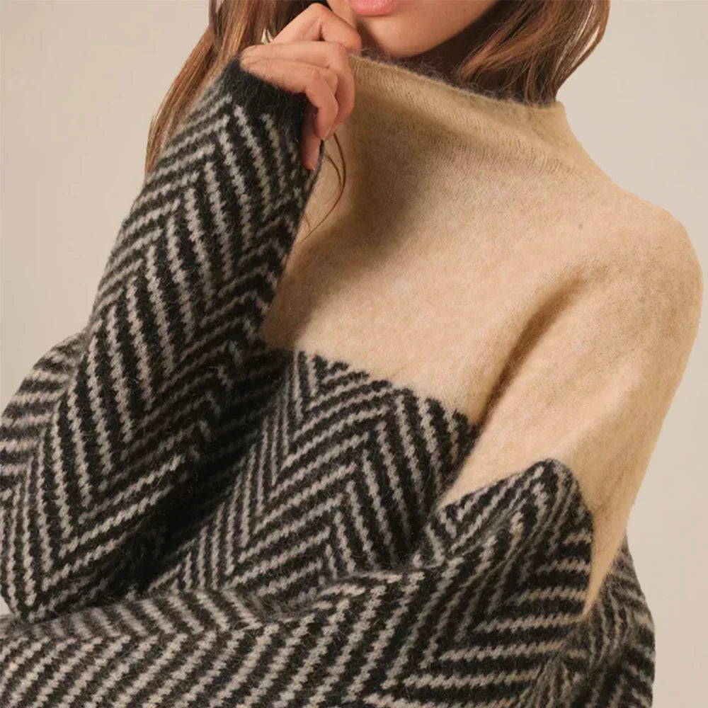 Pullover Damen mit Stehkragen und Chevron-Muster - 5 - Trendlinie