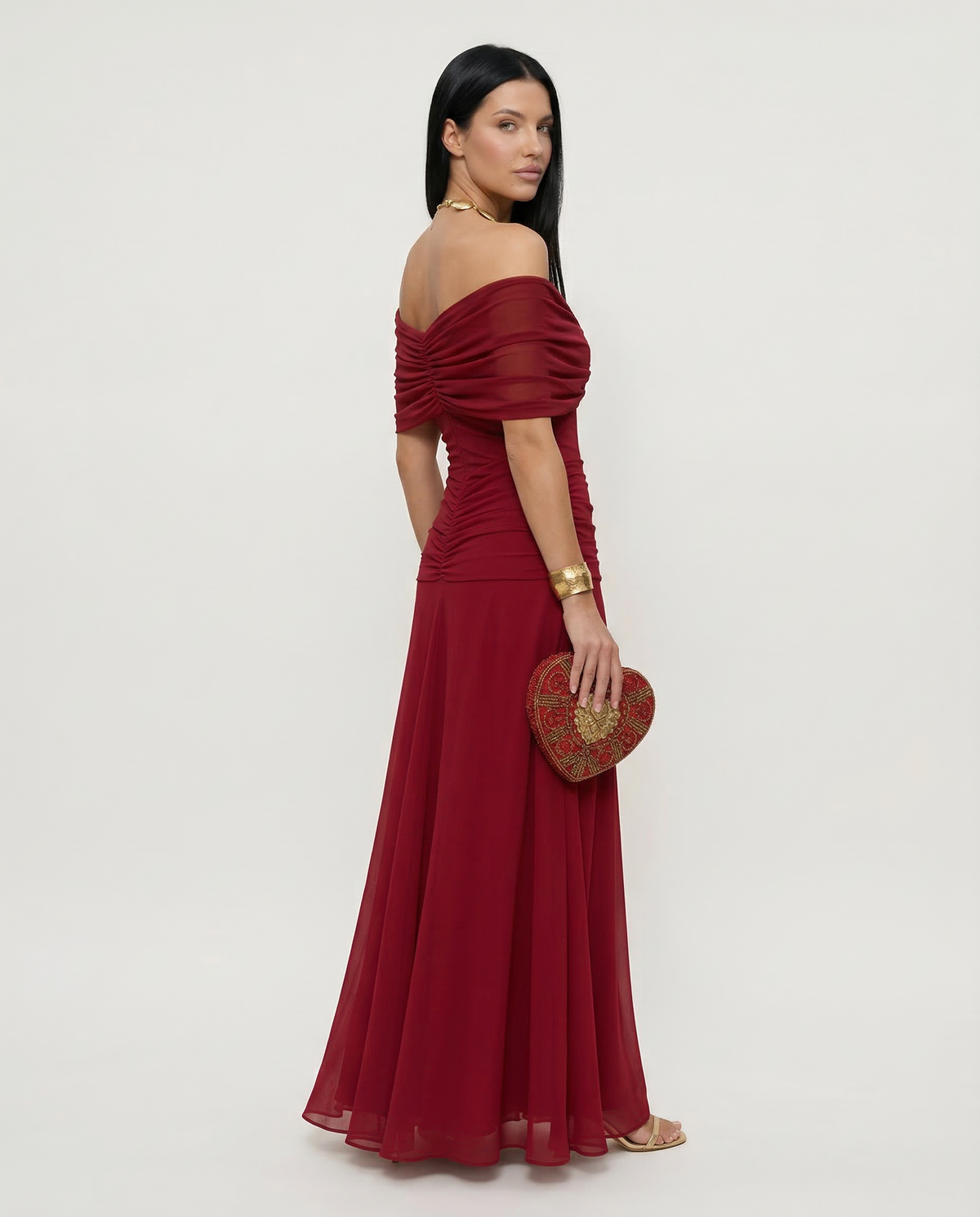 Abendkleid Damen mit Wickelstil und schulterfreiem Ausschnitt - 2 - Trendlinie