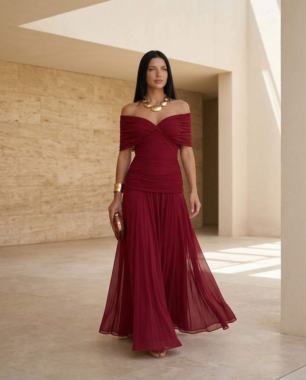 Abendkleid Damen mit Wickelstil und schulterfreiem Ausschnitt - 3 - Trendlinie