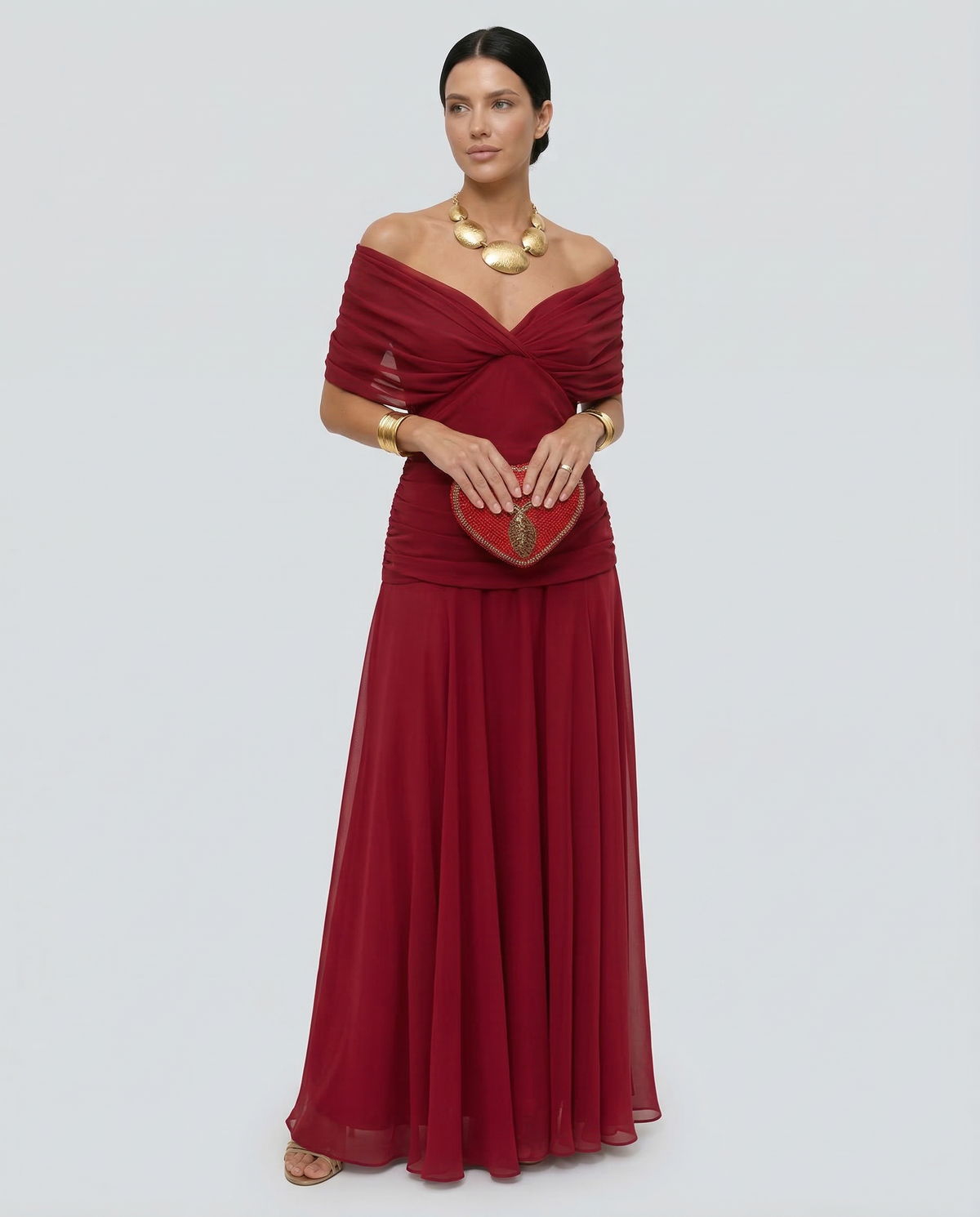 Abendkleid Damen mit Wickelstil und schulterfreiem Ausschnitt - 6 - Trendlinie