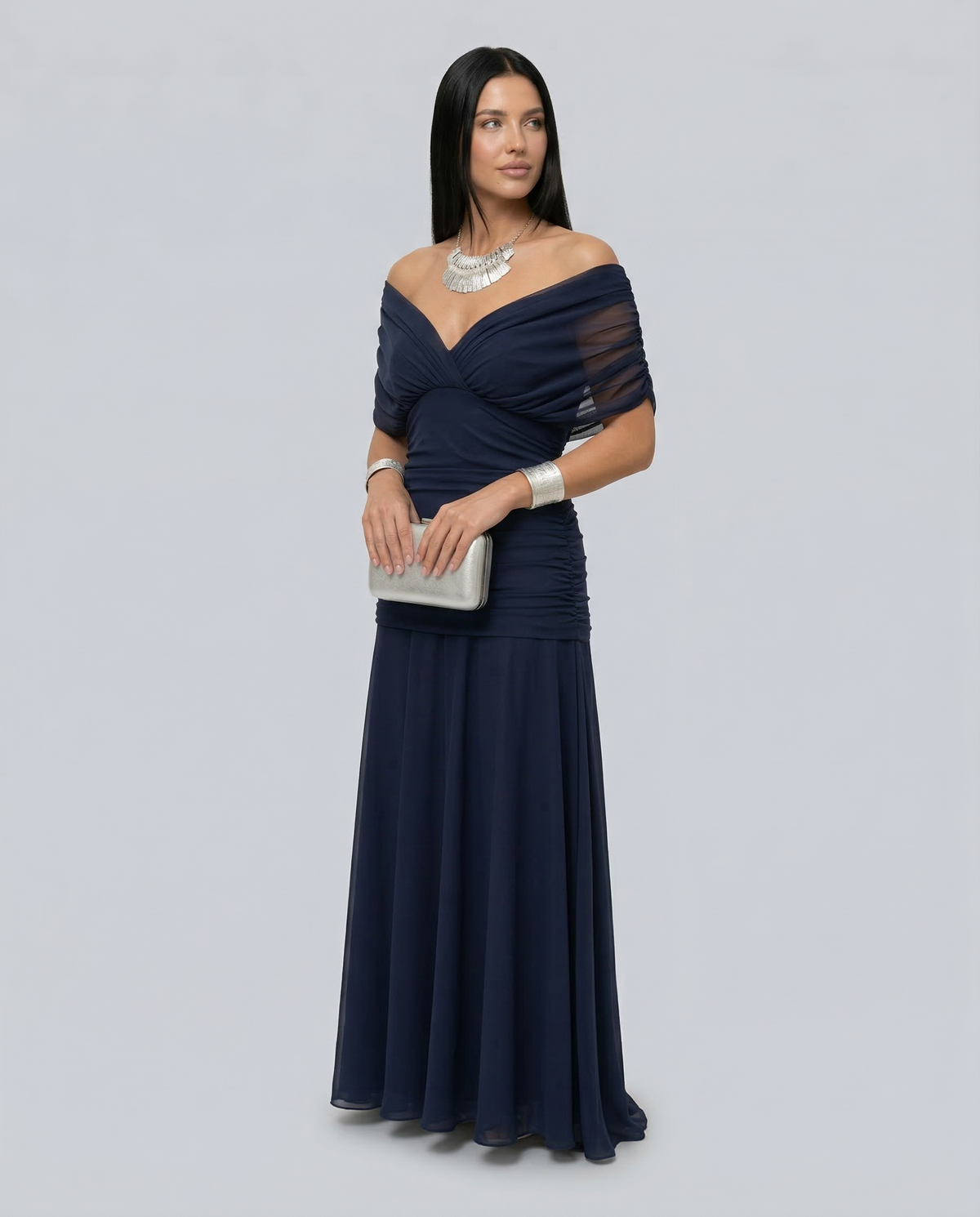 Abendkleid Damen mit Wickelstil und schulterfreiem Ausschnitt - 8 - Trendlinie