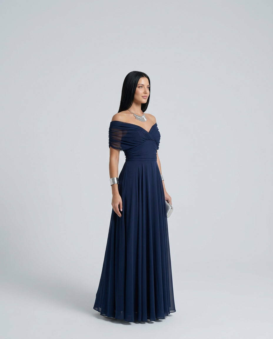 Abendkleid Damen mit Wickelstil und schulterfreiem Ausschnitt - 12 - Trendlinie