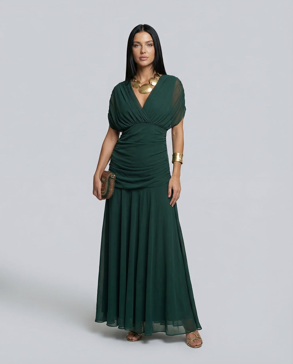 Abendkleid Damen mit Wickelstil und schulterfreiem Ausschnitt - 14 - Trendlinie