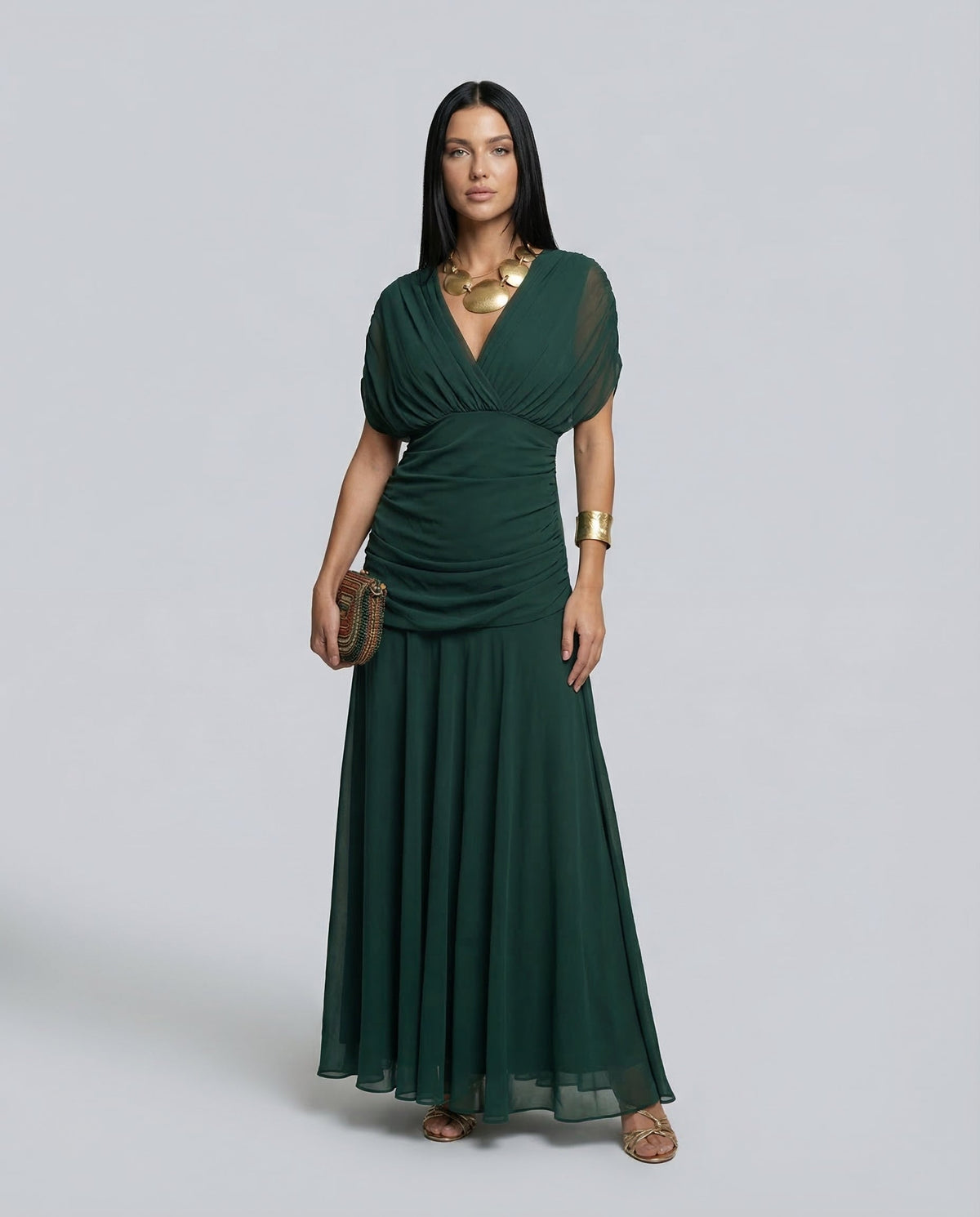 Abendkleid Damen mit Wickelstil und schulterfreiem Ausschnitt - 14 - Trendlinie