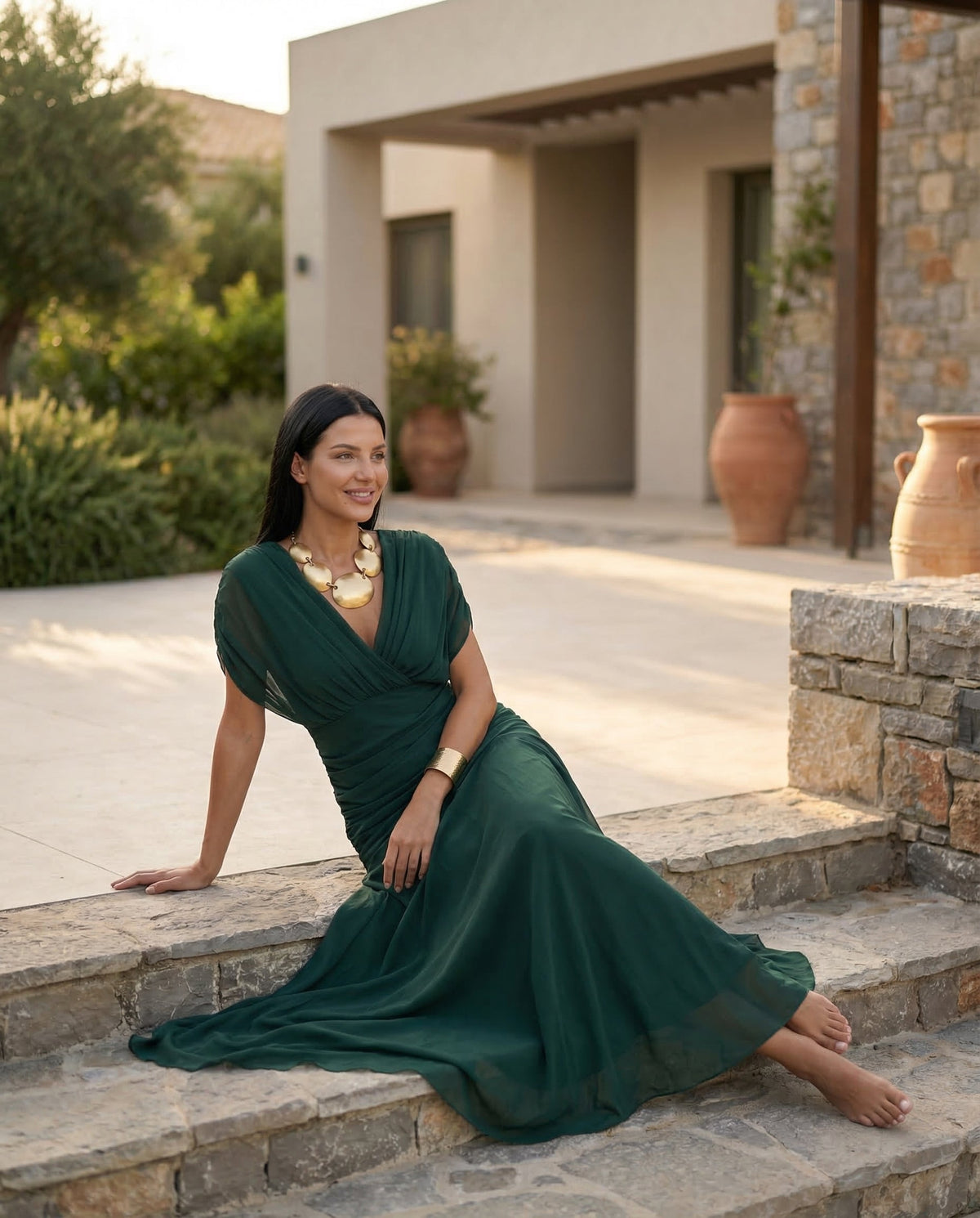 Abendkleid Damen mit Wickelstil und schulterfreiem Ausschnitt - 16 - Trendlinie