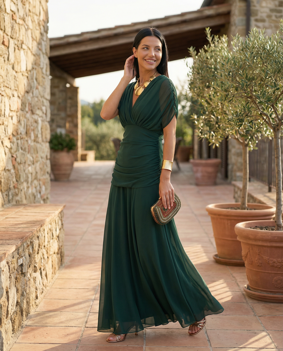 Abendkleid Damen mit Wickelstil und schulterfreiem Ausschnitt - 17 - Trendlinie