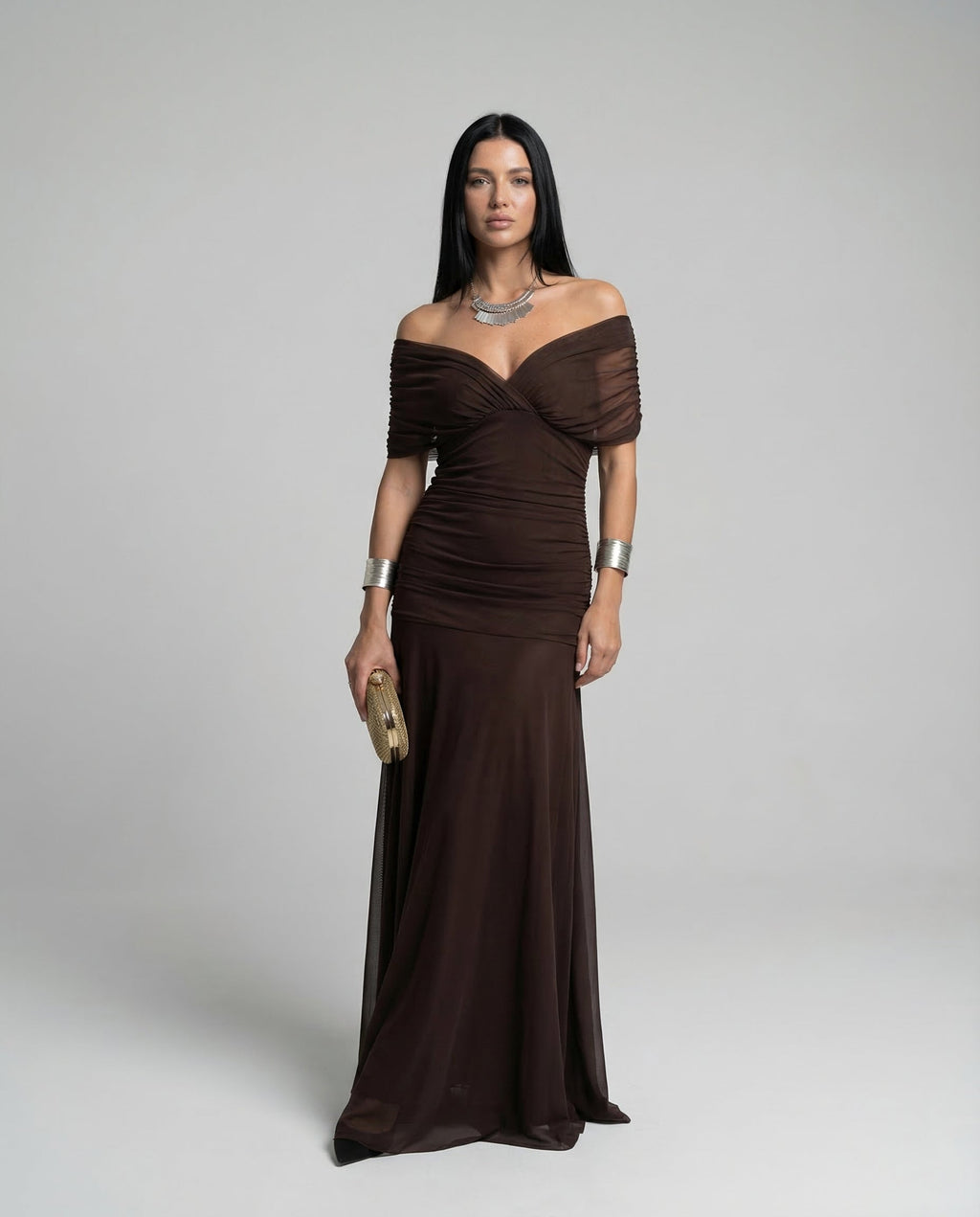 Abendkleid Damen mit Wickelstil und schulterfreiem Ausschnitt - 19 - Trendlinie
