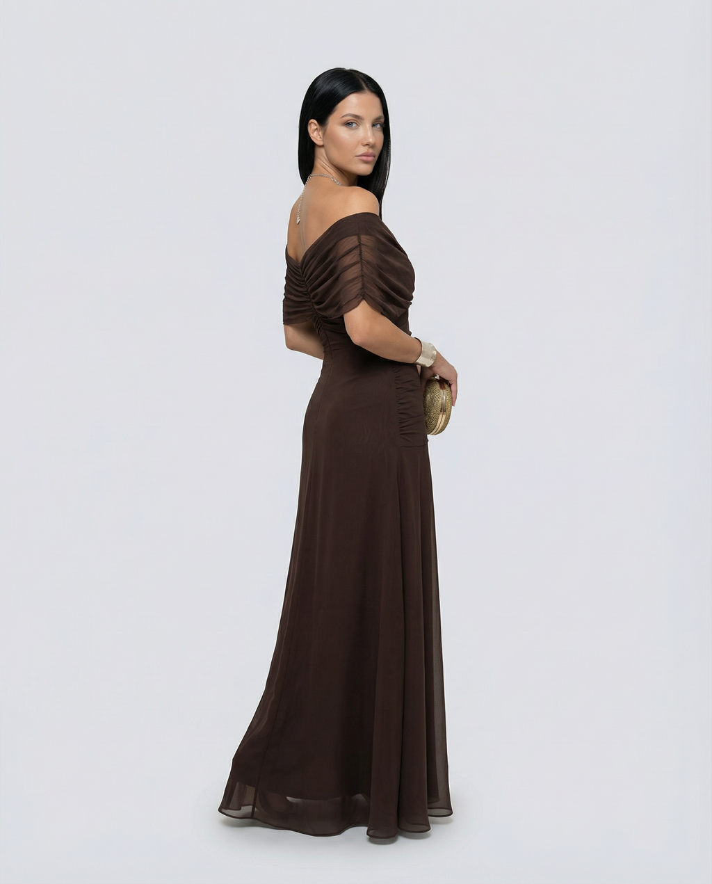 Abendkleid Damen mit Wickelstil und schulterfreiem Ausschnitt - 20 - Trendlinie