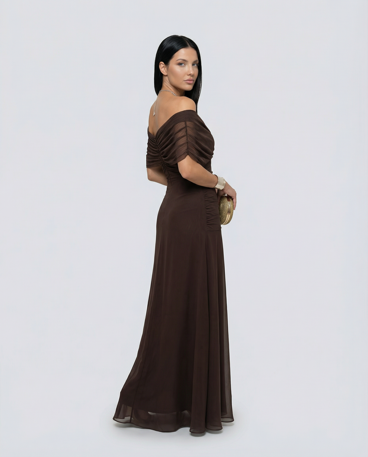 Abendkleid Damen mit Wickelstil und schulterfreiem Ausschnitt - 20 - Trendlinie