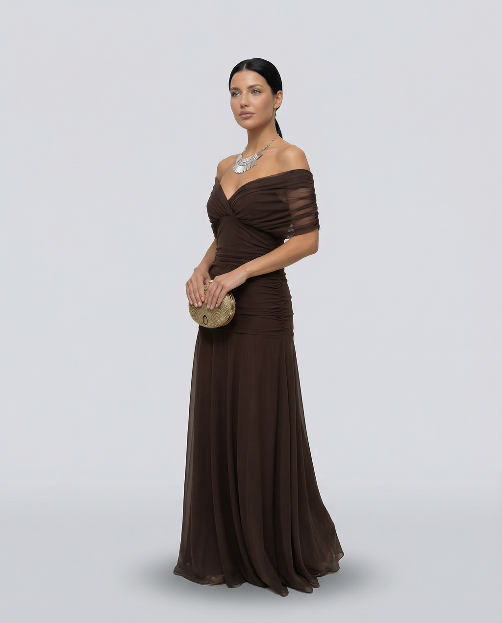 Abendkleid Damen mit Wickelstil und schulterfreiem Ausschnitt - 24 - Trendlinie