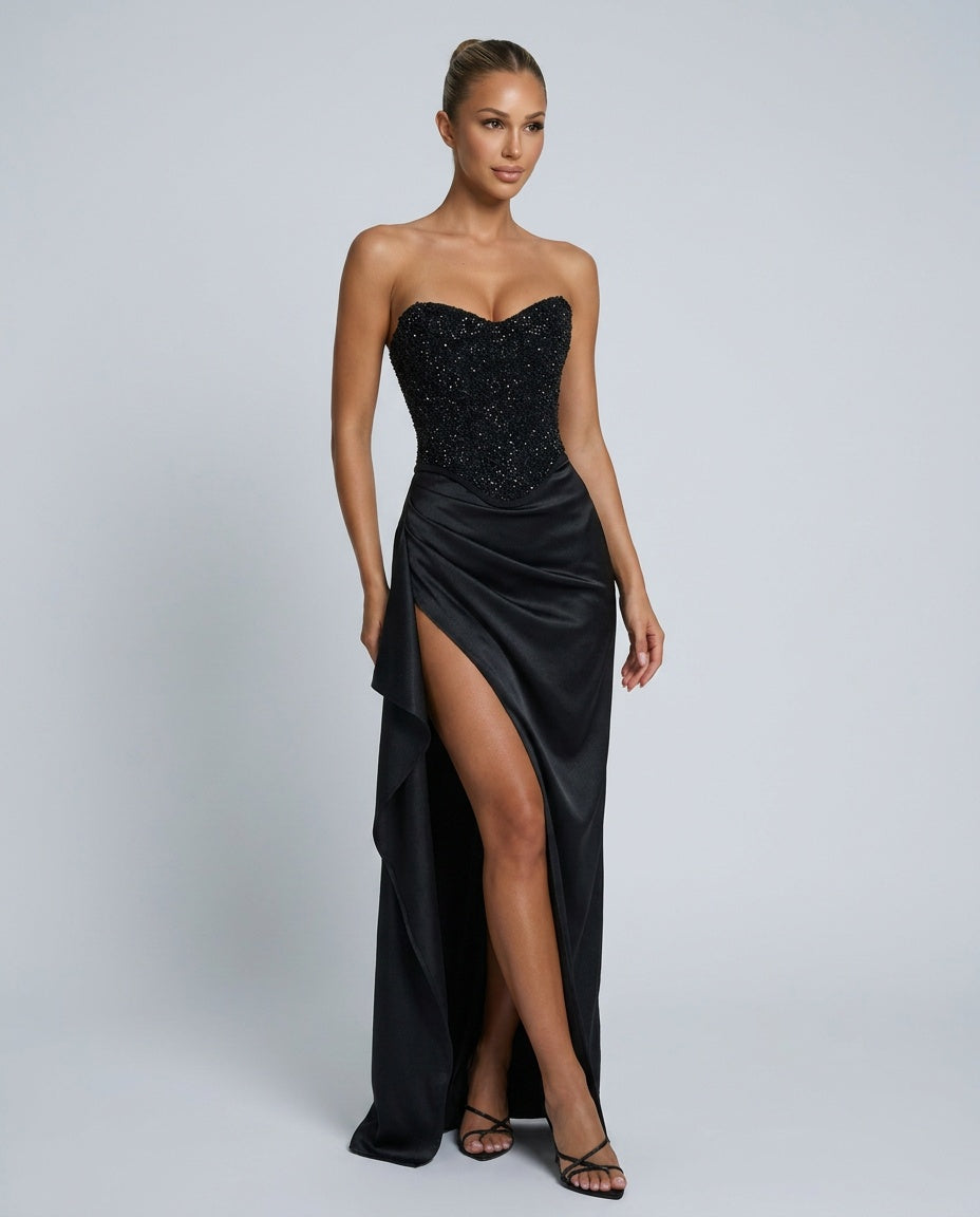 Abendkleid Damen mit Herz-Ausschnitt und hohem Schlitz - 1 - Trendlinie