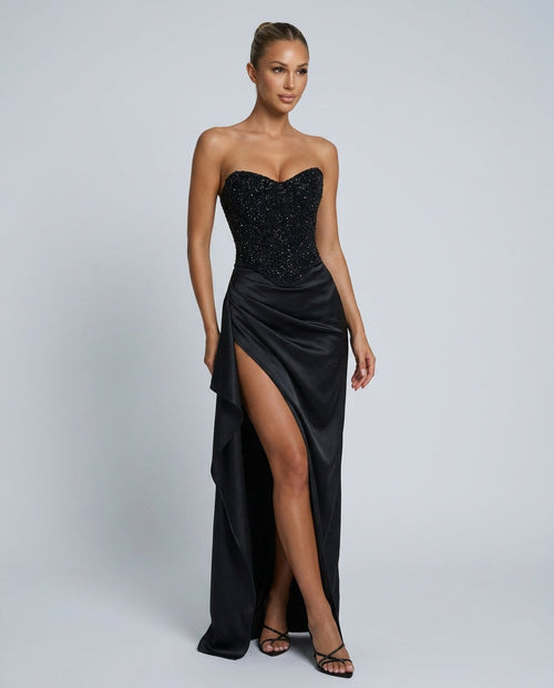 Abendkleid Damen mit Herz-Ausschnitt und hohem Schlitz - 1 - Trendlinie