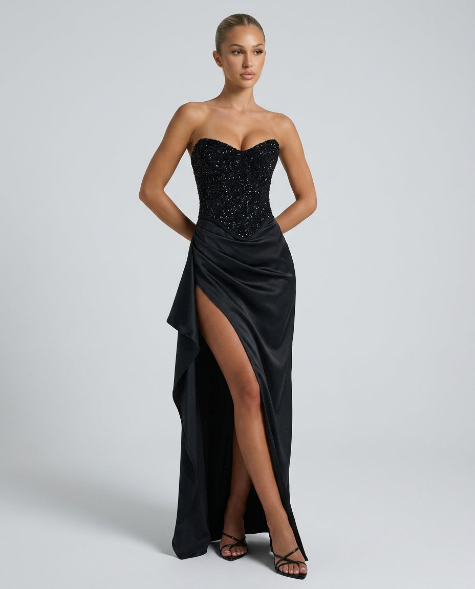 Abendkleid Damen mit Herz-Ausschnitt und hohem Schlitz - 3 - Trendlinie