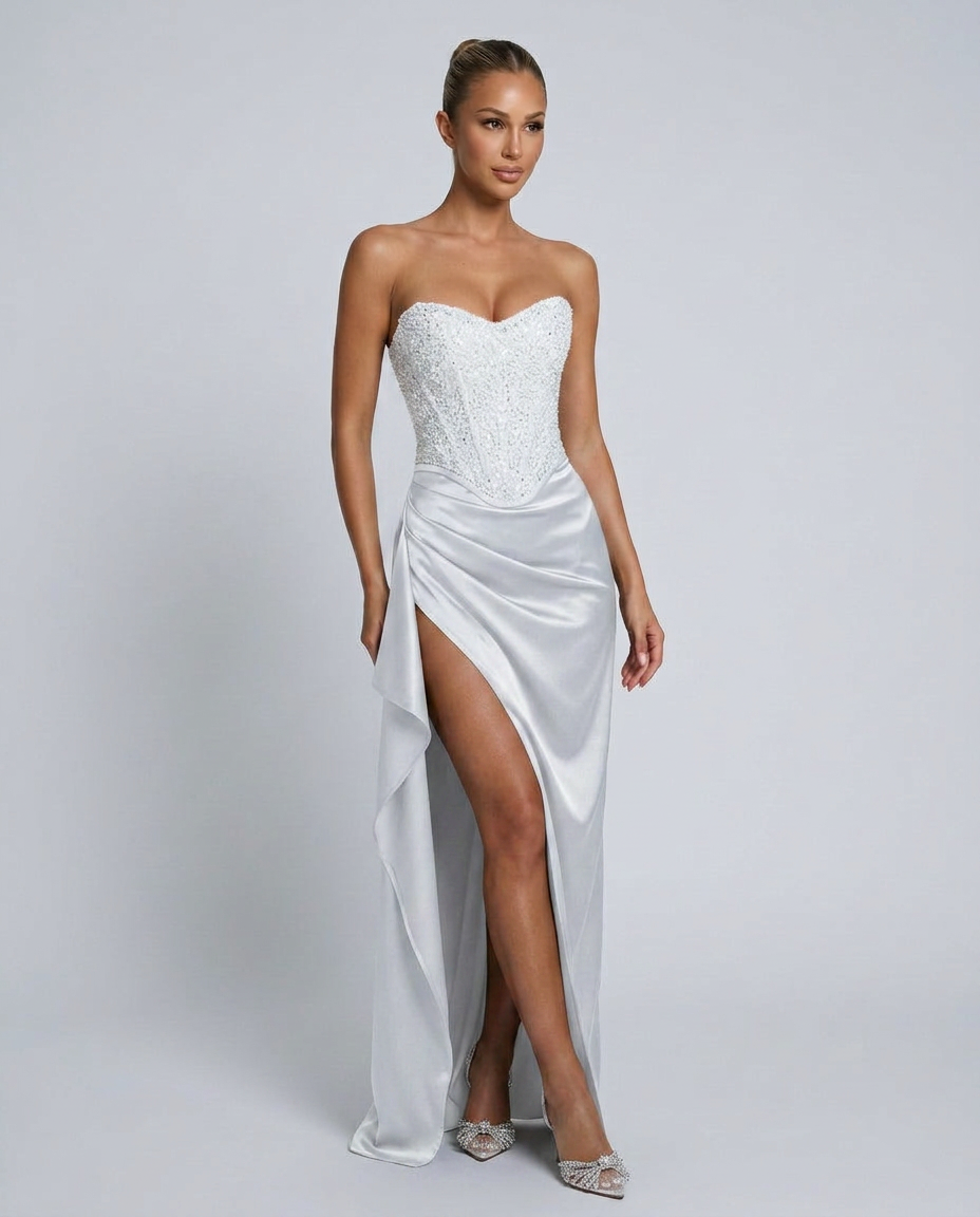Abendkleid Damen mit Herz-Ausschnitt und hohem Schlitz - 4 - Trendlinie