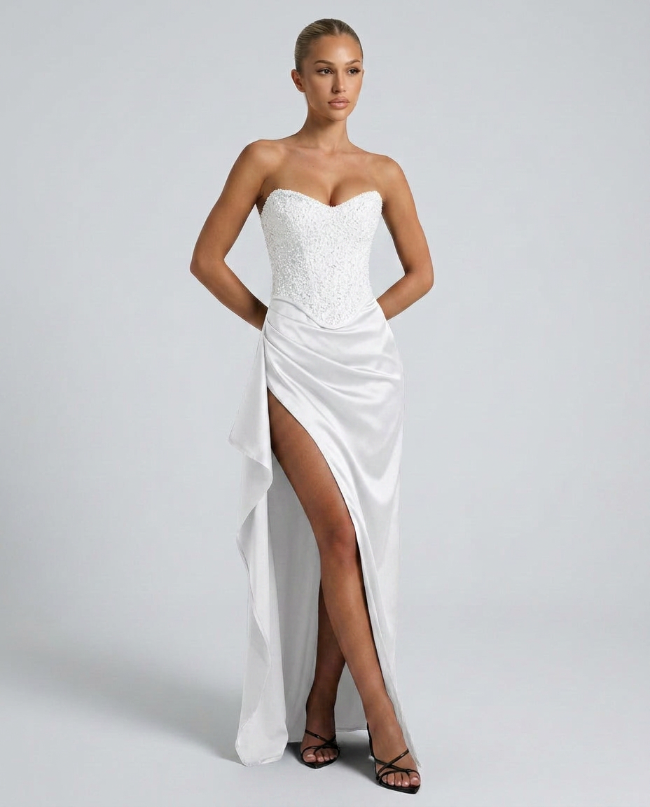 Abendkleid Damen mit Herz-Ausschnitt und hohem Schlitz - 6 - Trendlinie