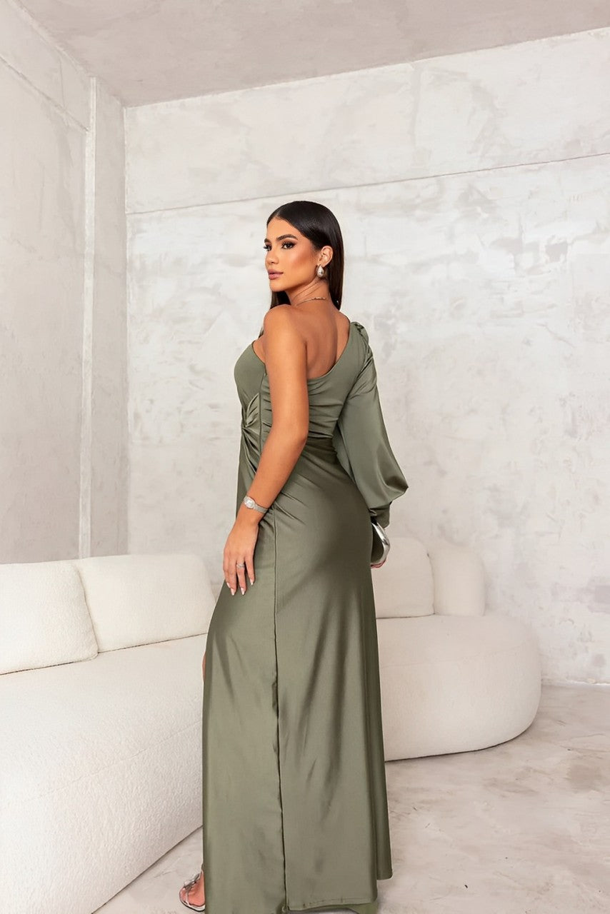 Maxikleid Damen mit Wickeldesign und asymmetrischem Ärmel für einen eleganten Auftritt - 2 - Trendlinie