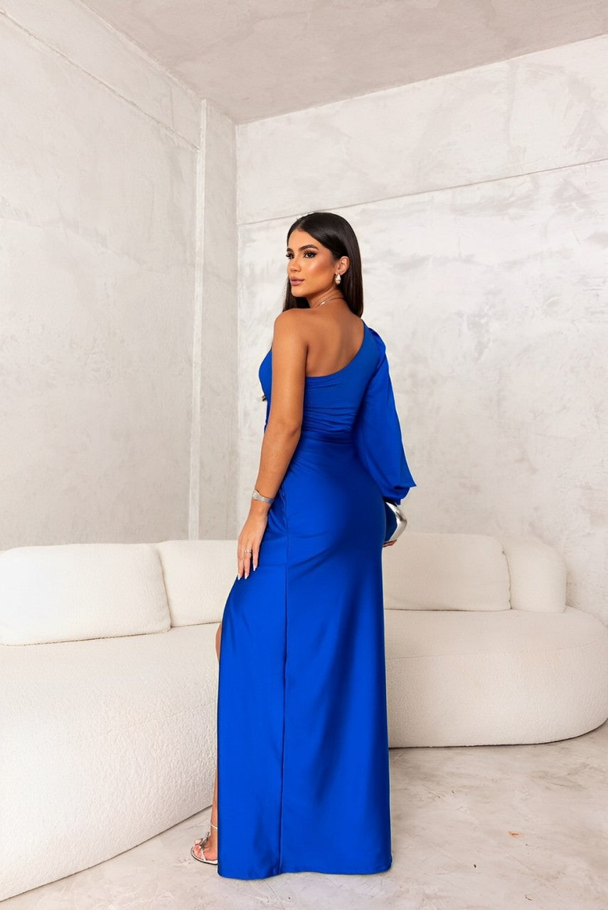 Maxikleid Damen mit Wickeldesign und asymmetrischem Ärmel für einen eleganten Auftritt - 7 - Trendlinie