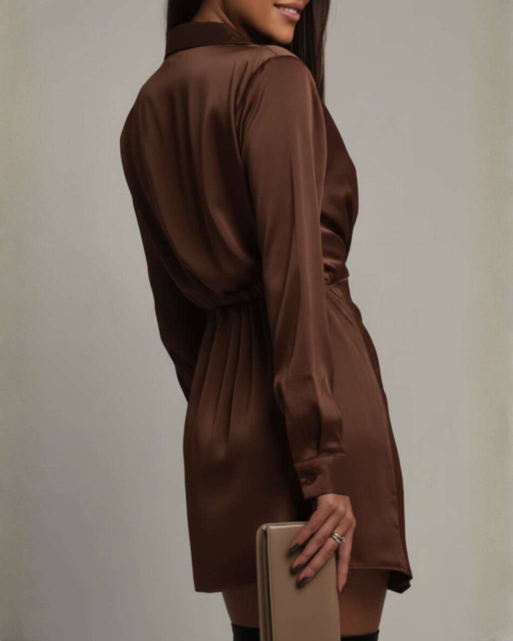 Wickelkleid Damen mit V-Ausschnitt und langen Ärmeln - 4 - Trendlinie