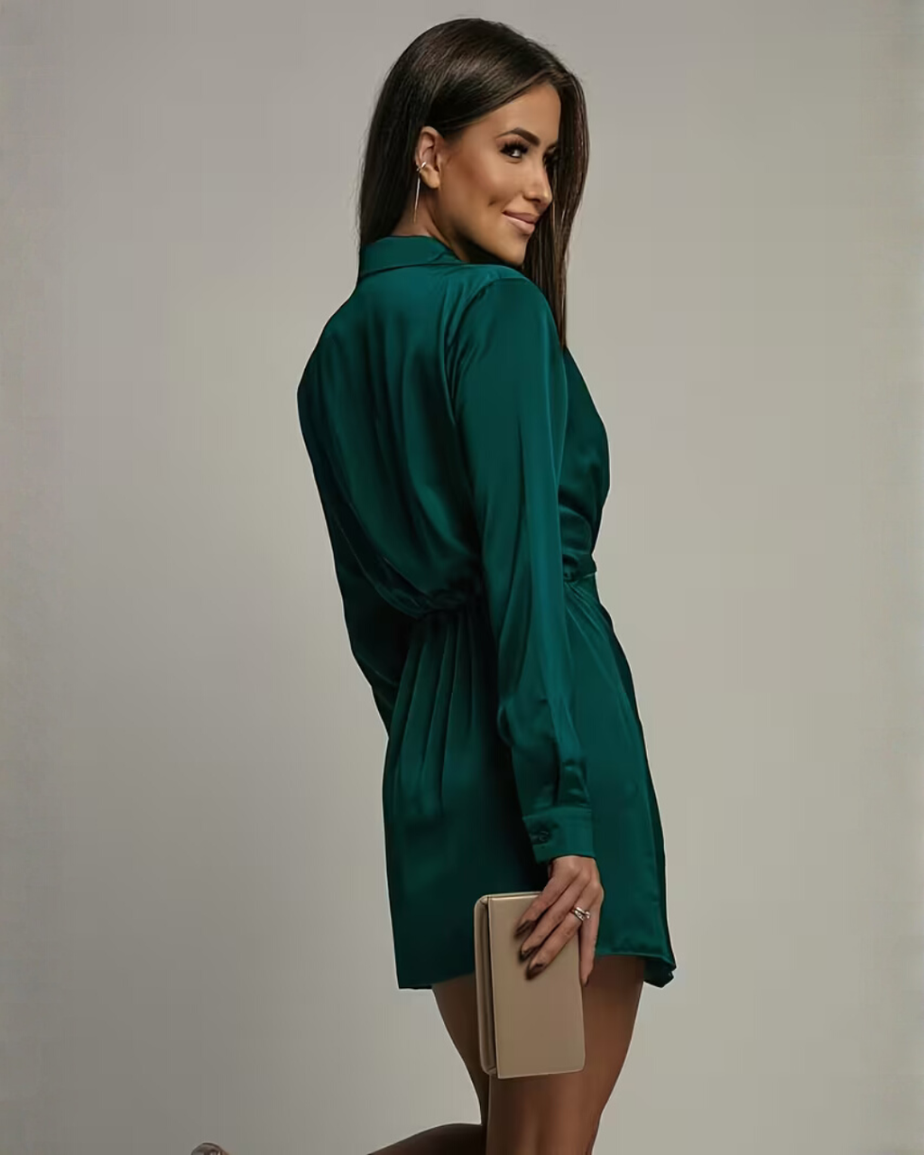 Wickelkleid Damen mit V-Ausschnitt und langen Ärmeln - 7 - Trendlinie