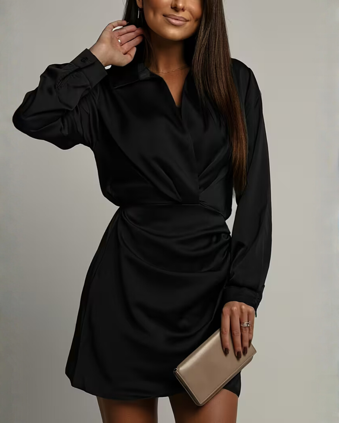 Wickelkleid Damen mit V-Ausschnitt und langen Ärmeln - 8 - Trendlinie