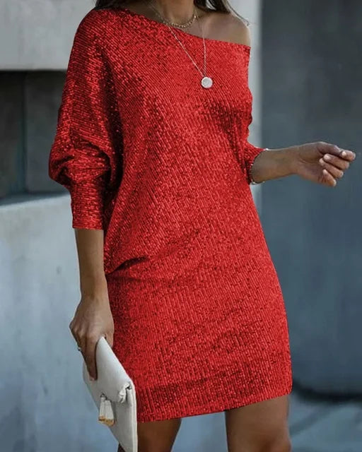 Abendkleid Damen mit schulterfreiem Design und glitzerndem Effekt - 4 - Trendlinie