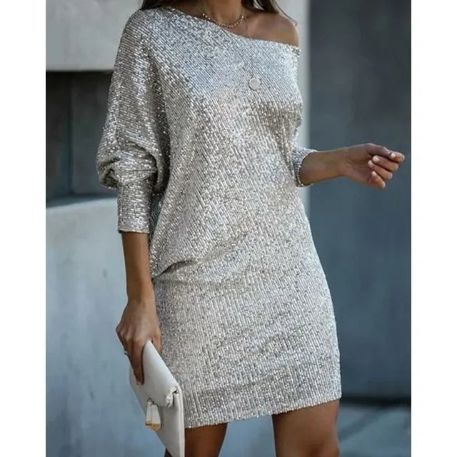 Abendkleid Damen mit schulterfreiem Design und glitzerndem Effekt - 5 - Trendlinie