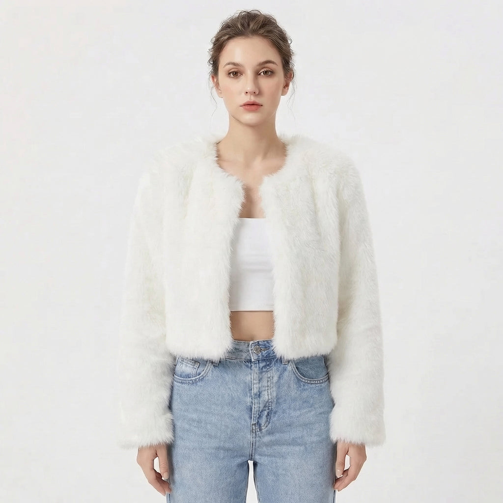 Damen Jacke kurz mit Rundhalsausschnitt und eleganter Silhouette - 1 - Trendlinie