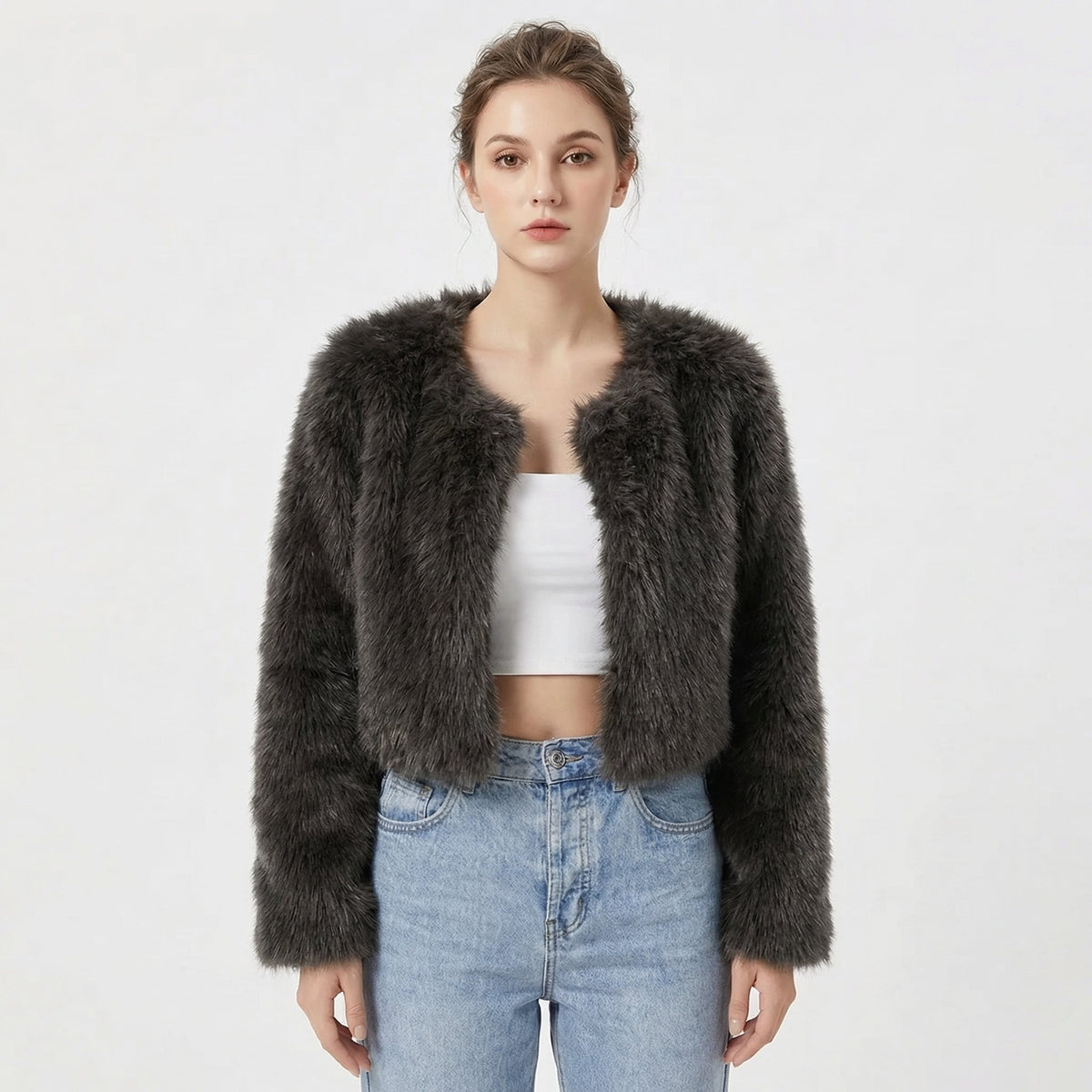 Damen Jacke kurz mit Rundhalsausschnitt und eleganter Silhouette - 2 - Trendlinie
